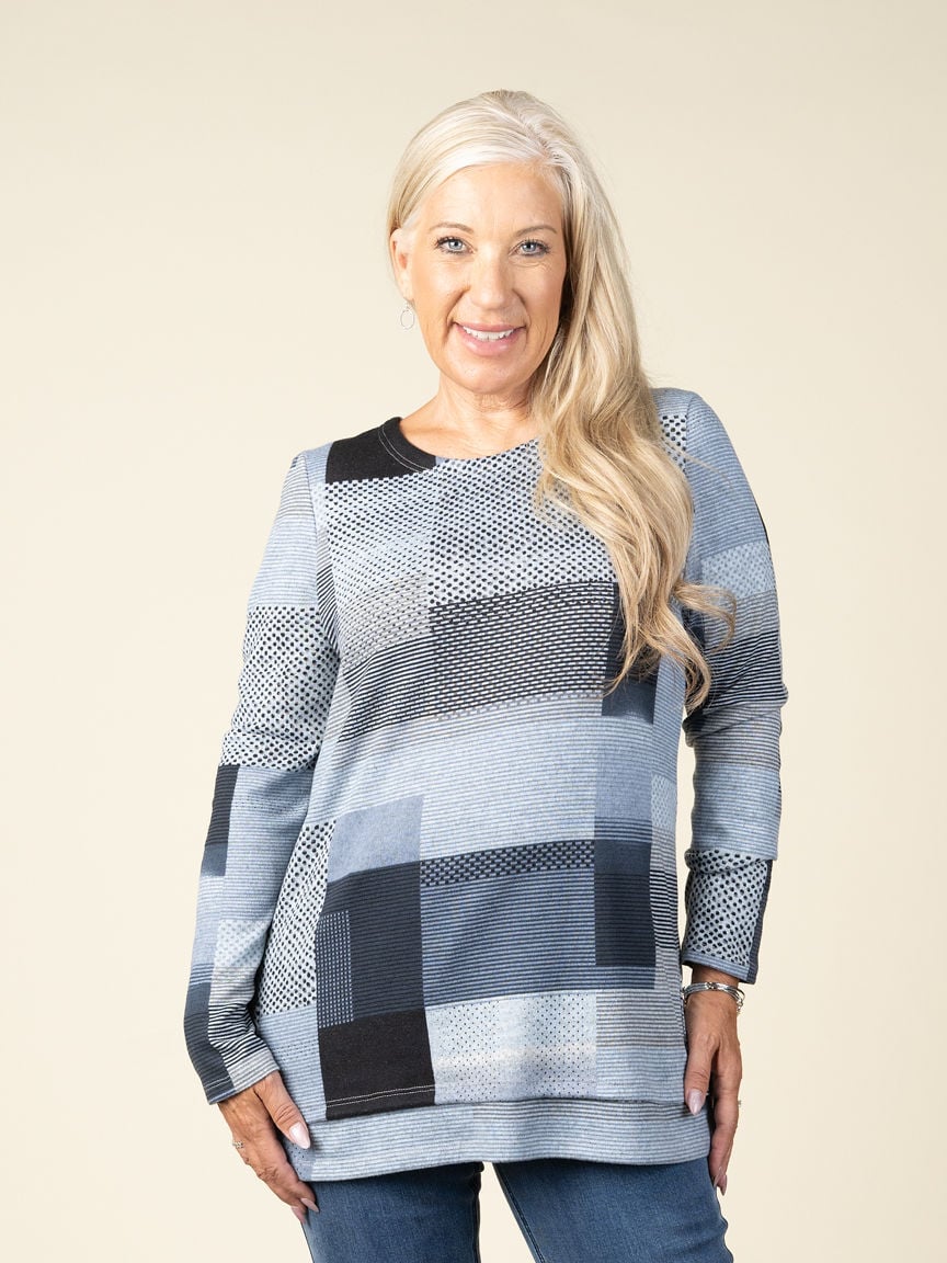 Long Sleeve Patchwork Patterned Tunic