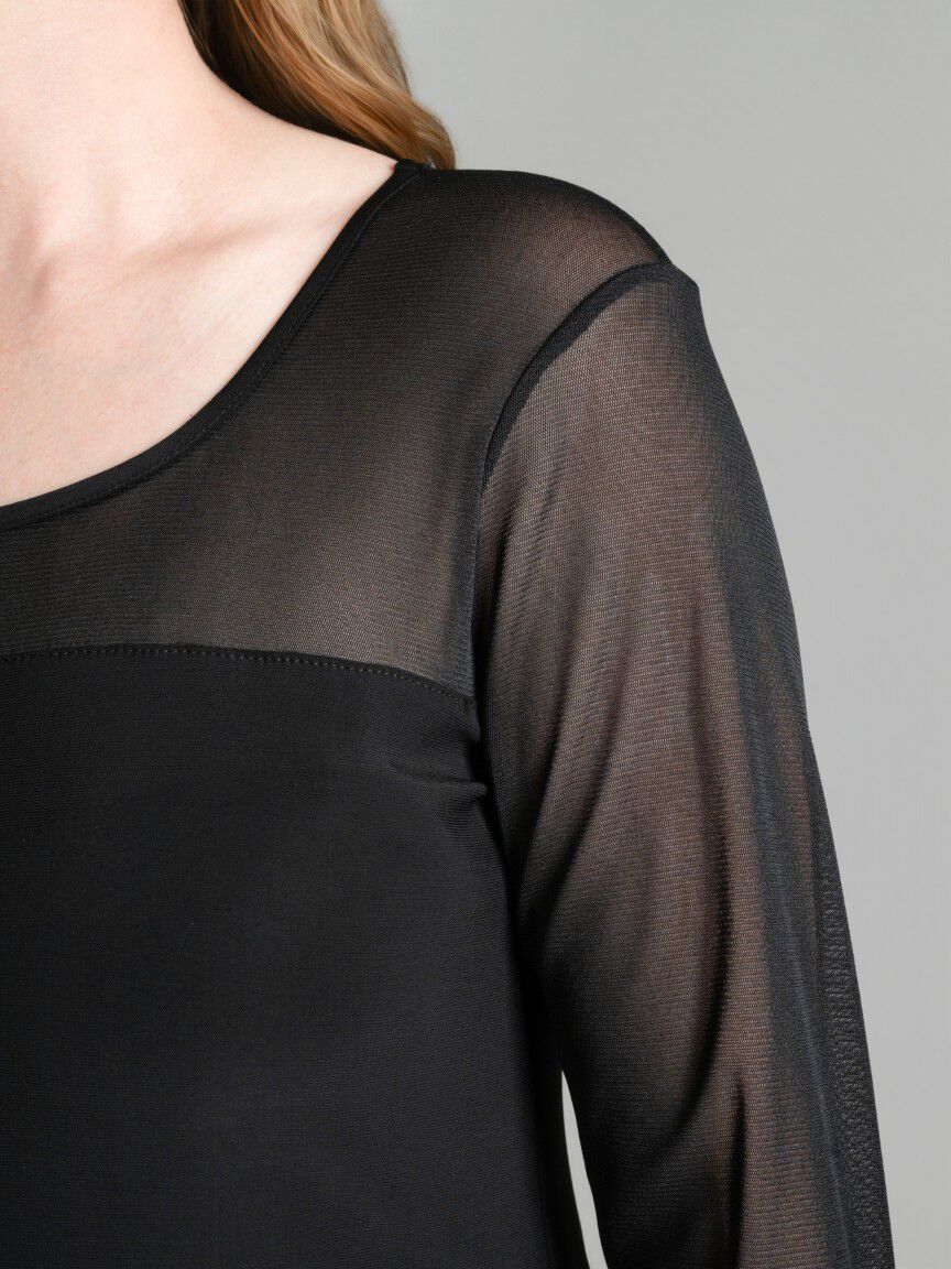 Mesh Sleeve Knee Length Dress