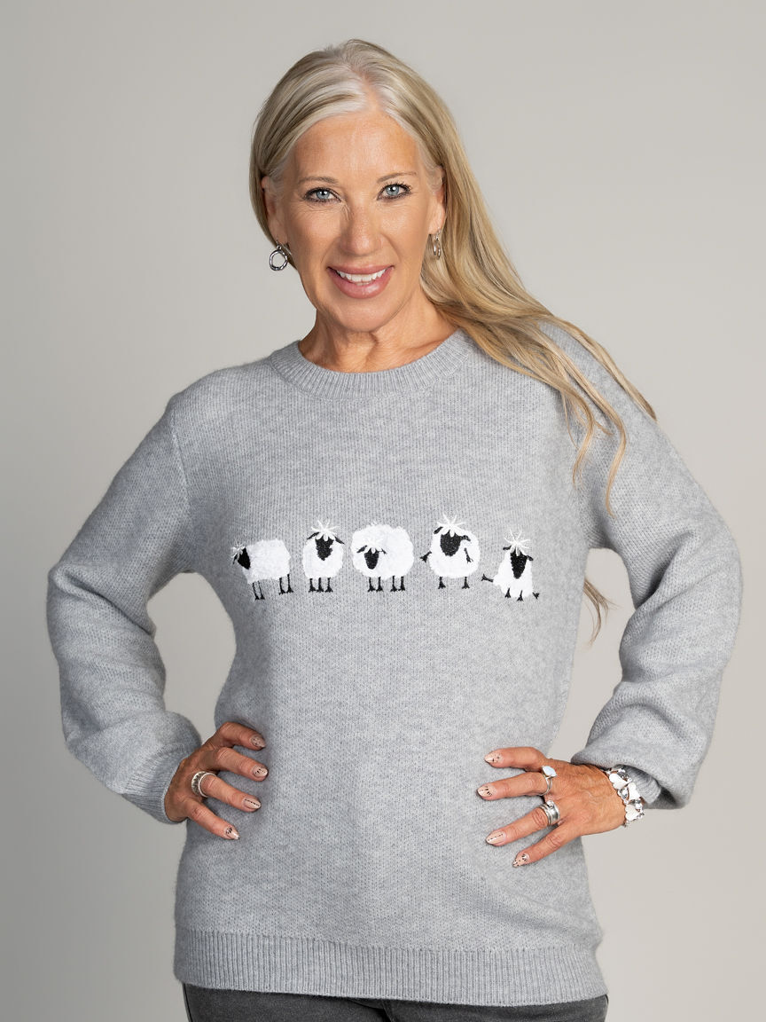 Crew Neck Sheep Detail Sweater