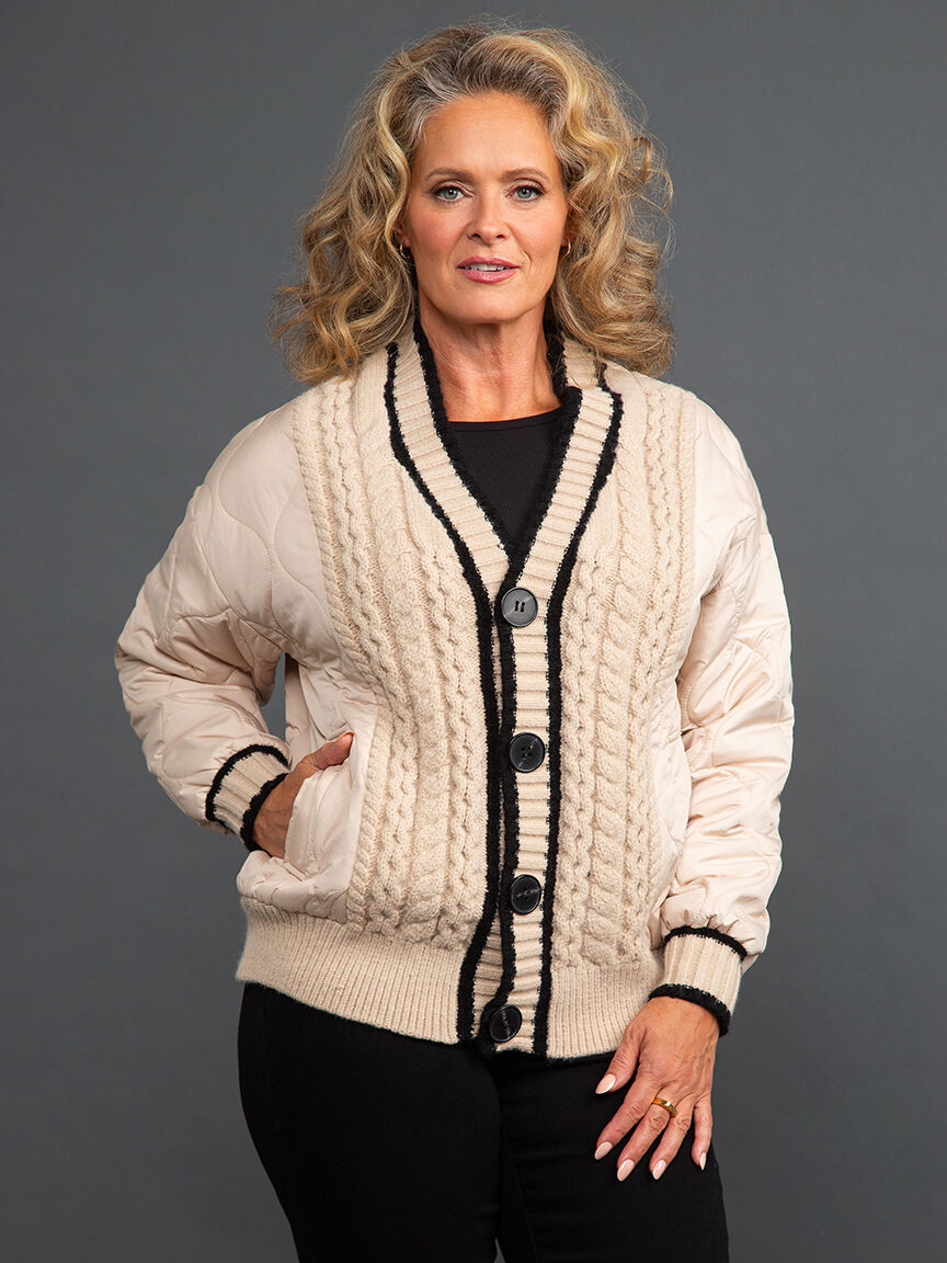 Quilted Jacket w/ Cable Knit Trim Image 2