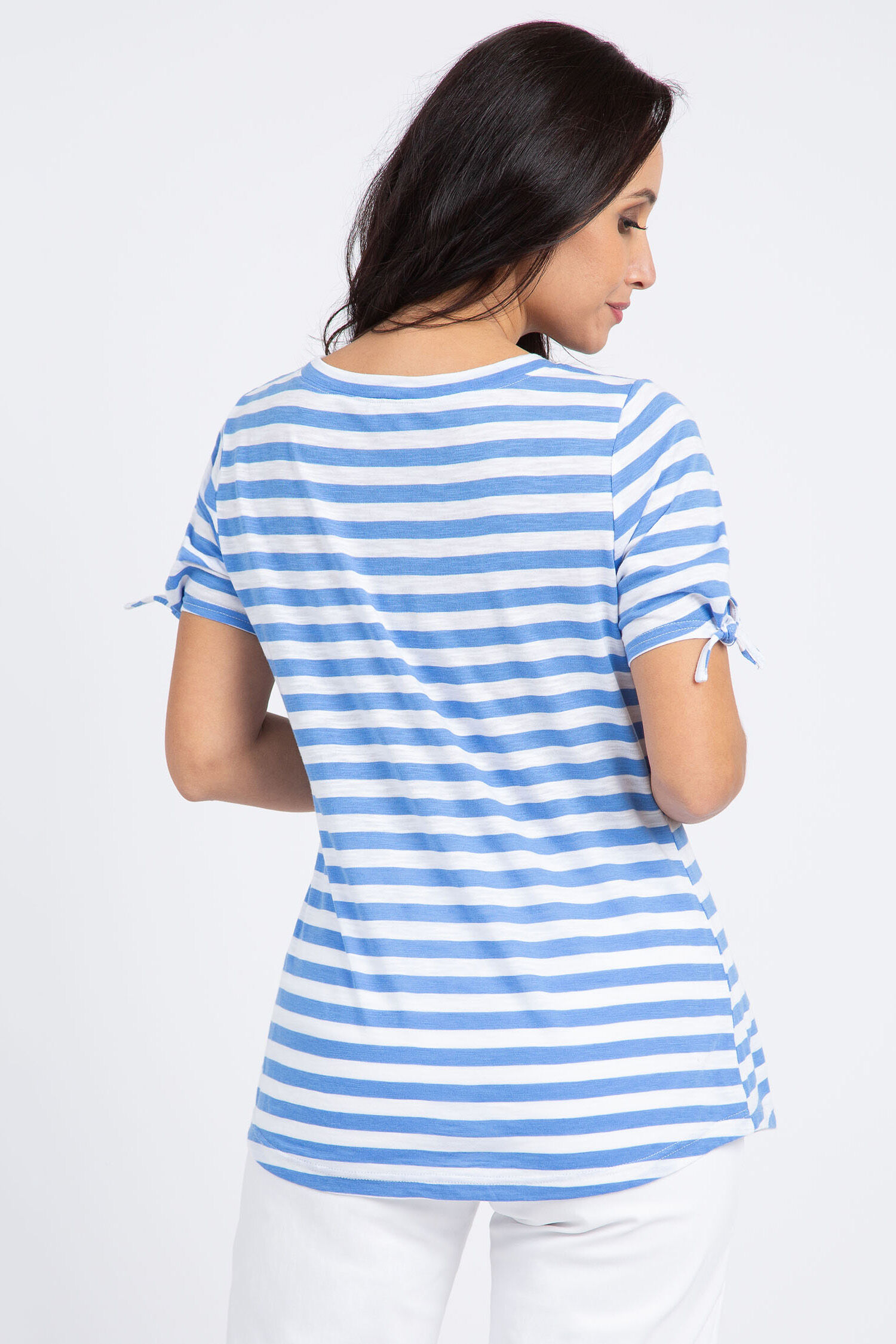 Knotted Sleeve Striped T-Shirt Image 4