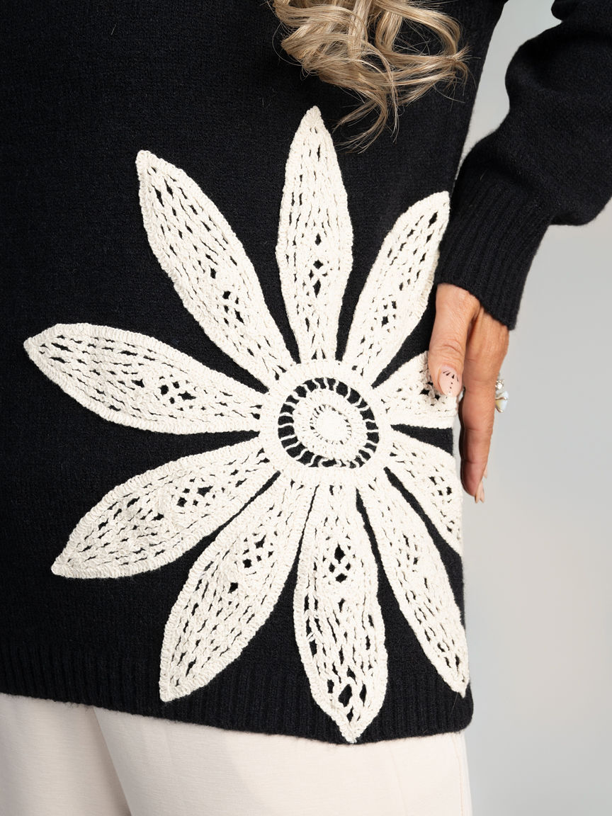 Knit Sweater With Crochet Flowers