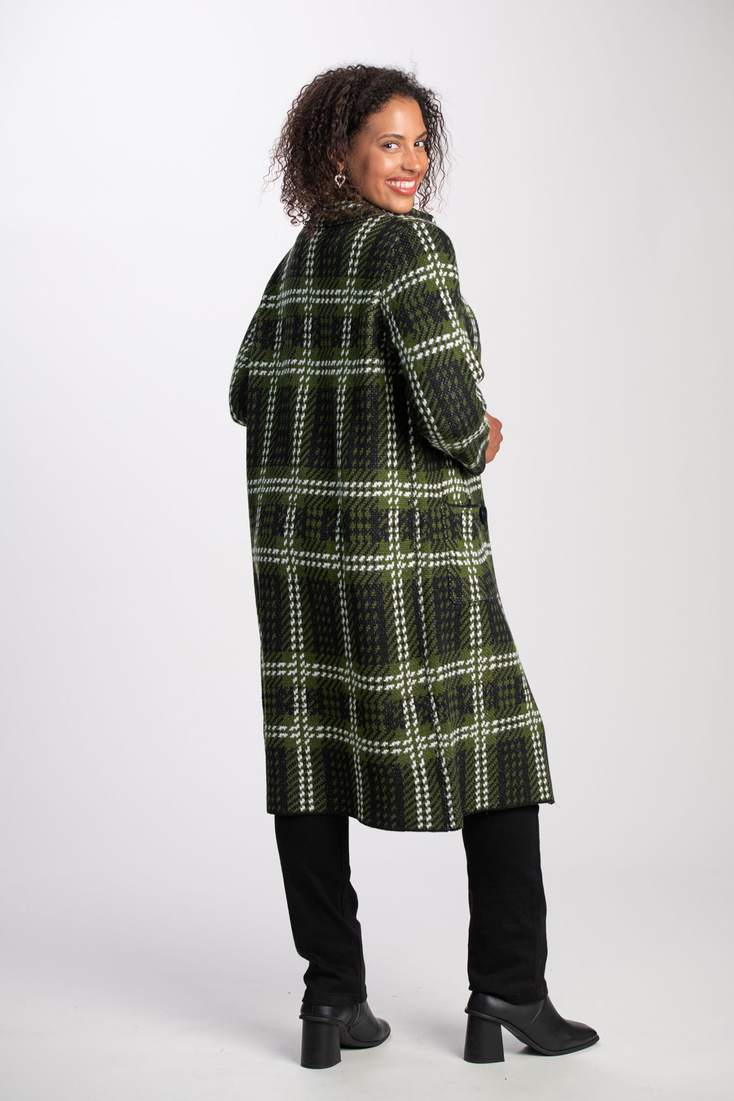 Long Plaid Button-Up Coat  Image 5