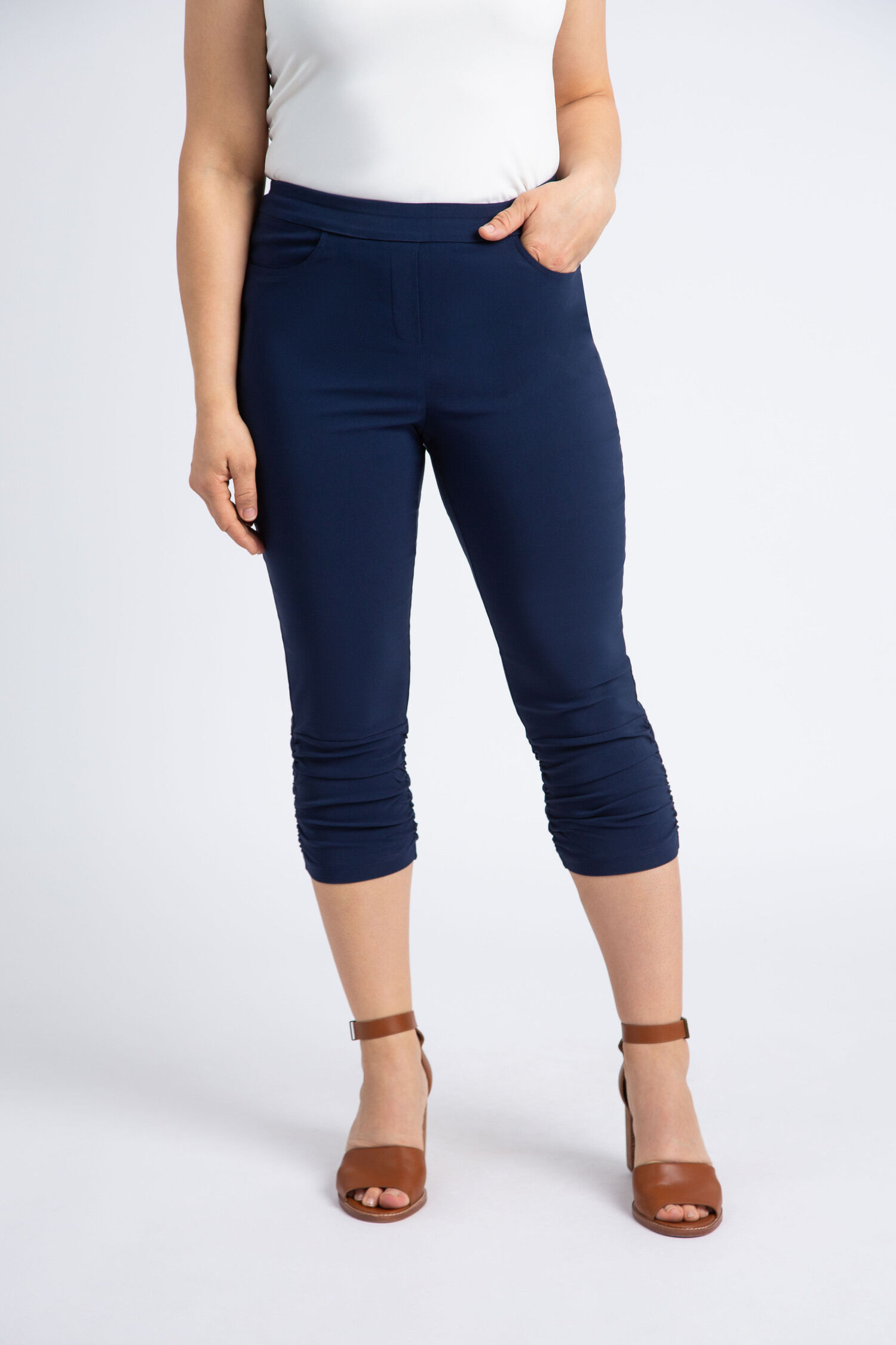 Ponte Knit Capris w/ Ruched Cuffs Image 1