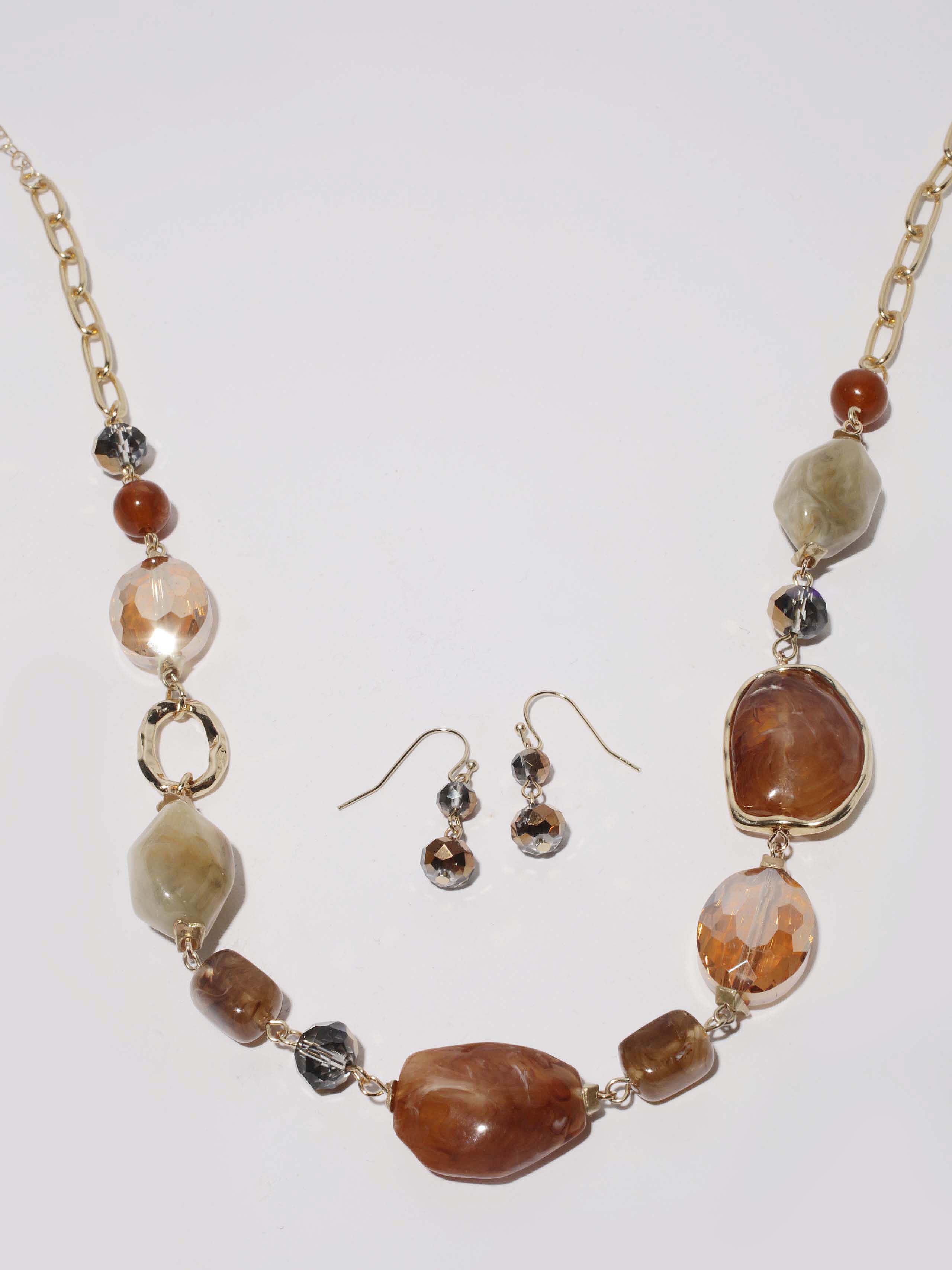 Chunky Amber & Gold Necklace Set Image 1