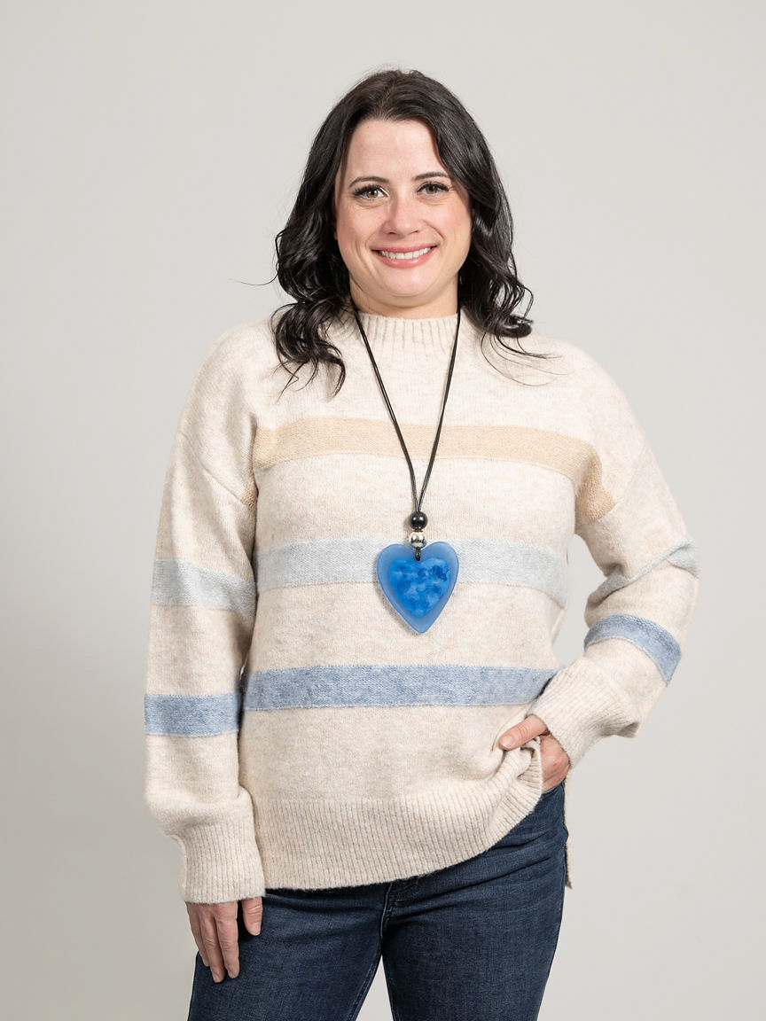 Striped Long Sleeve Mock-Neck Sweater