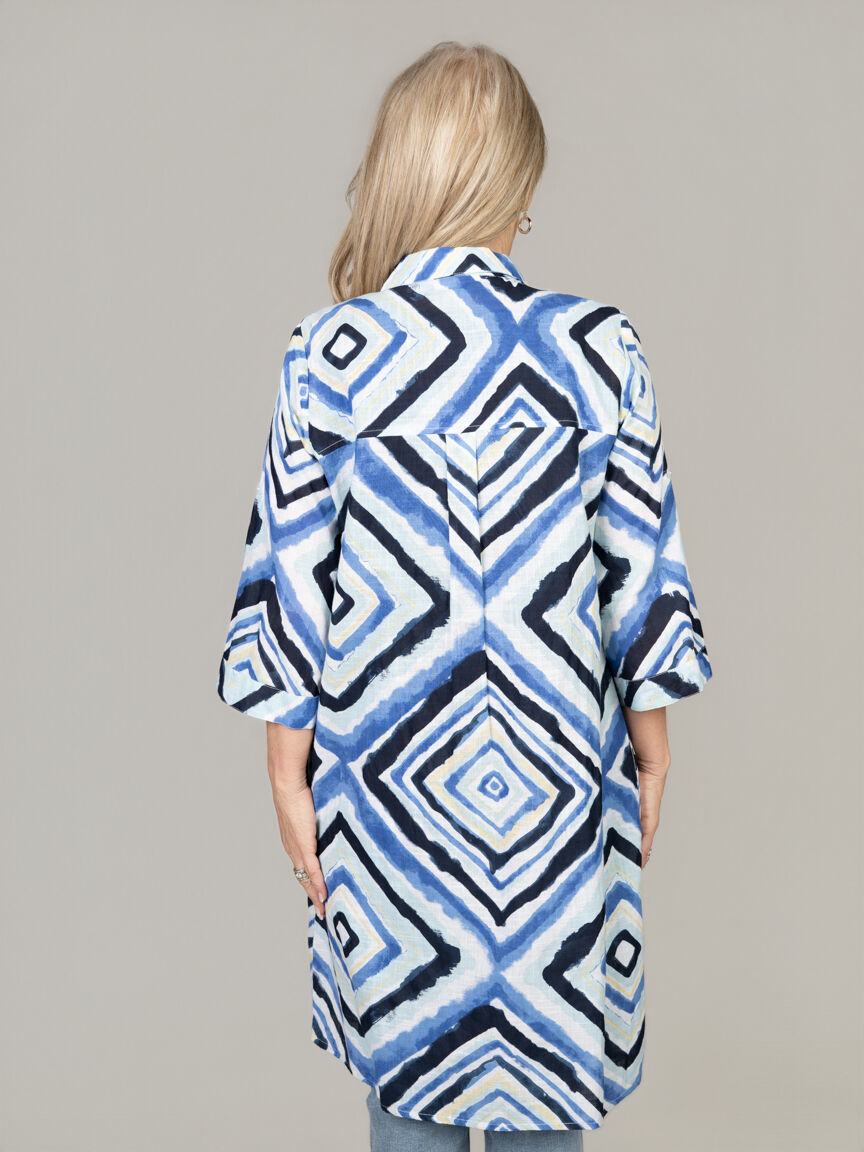 Button-Up Knee-Length Dress With Roll Tab Sleeves