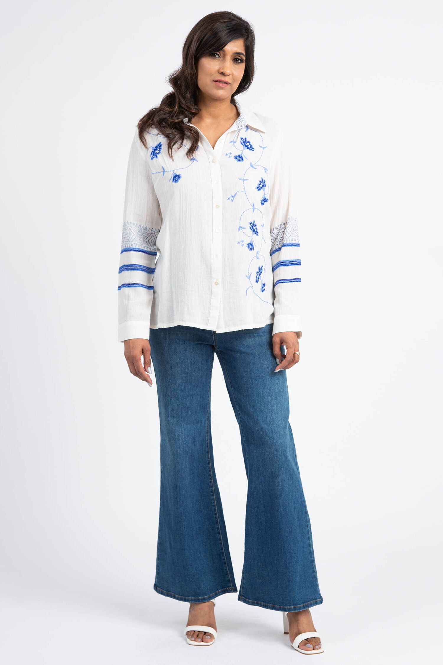 Button-Up Blouse w/ Floral Embroidery Image 2