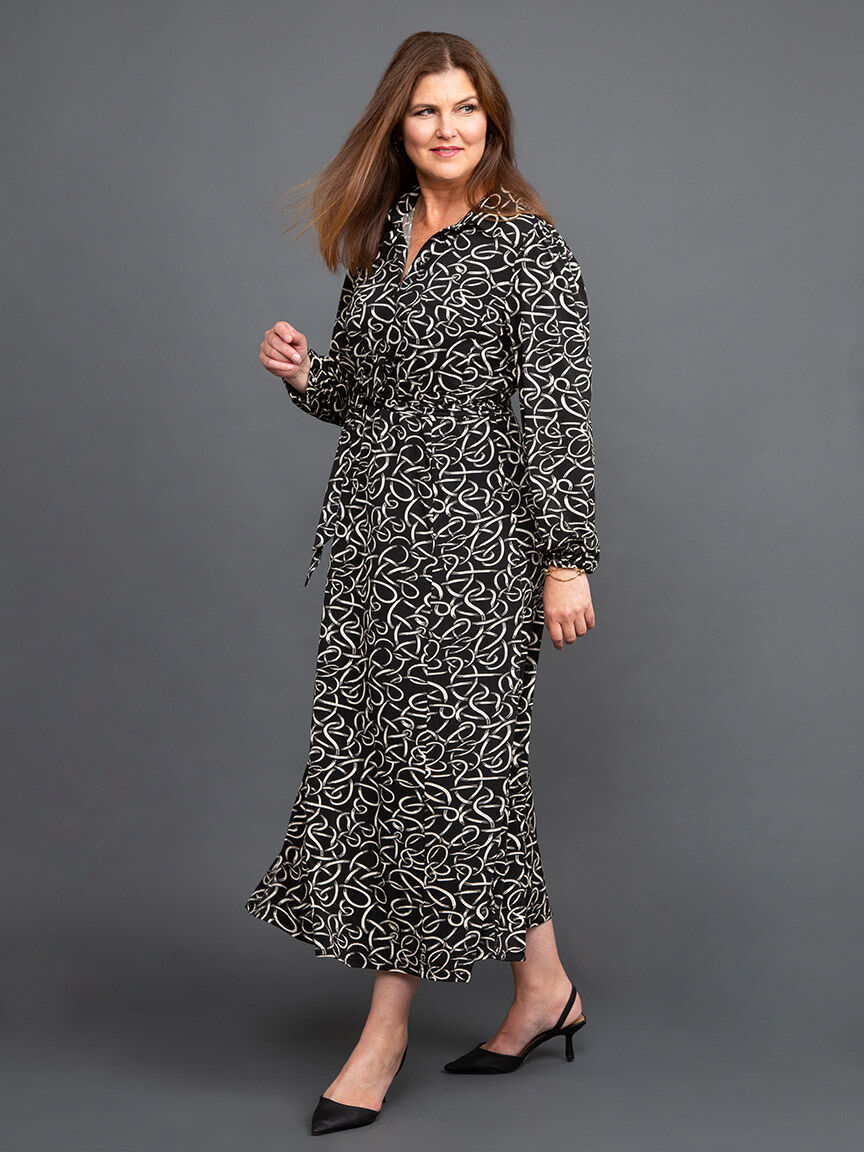 Belted Waist Long Sleeve Maxi Dress Image 2