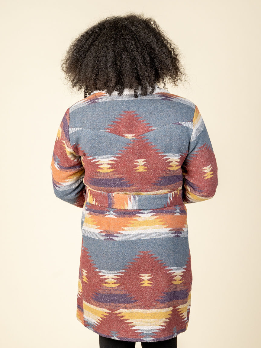 Long Robe Coat With Sherpa Trim