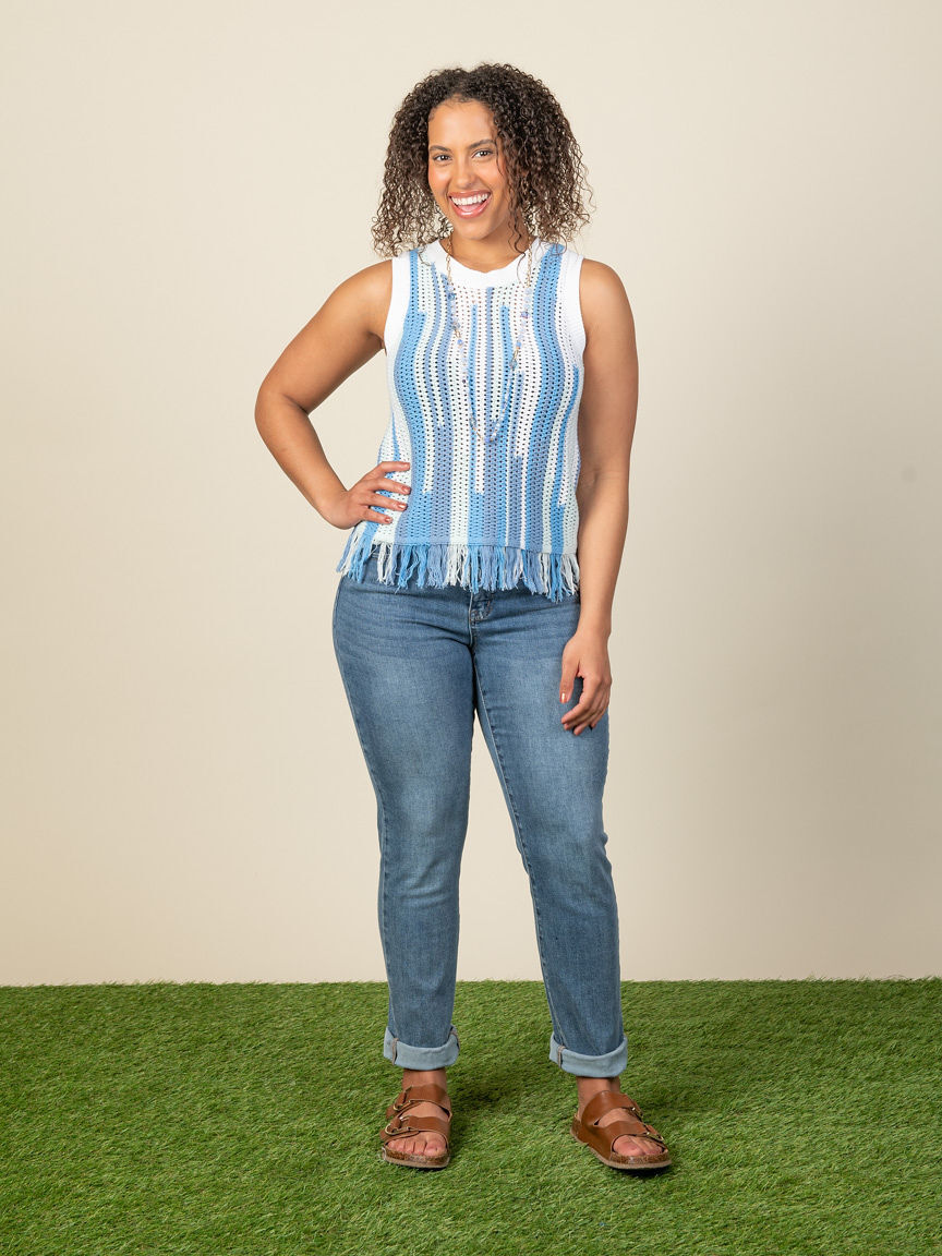 Sleeveless Cotton Sweater with Fringe Image 5