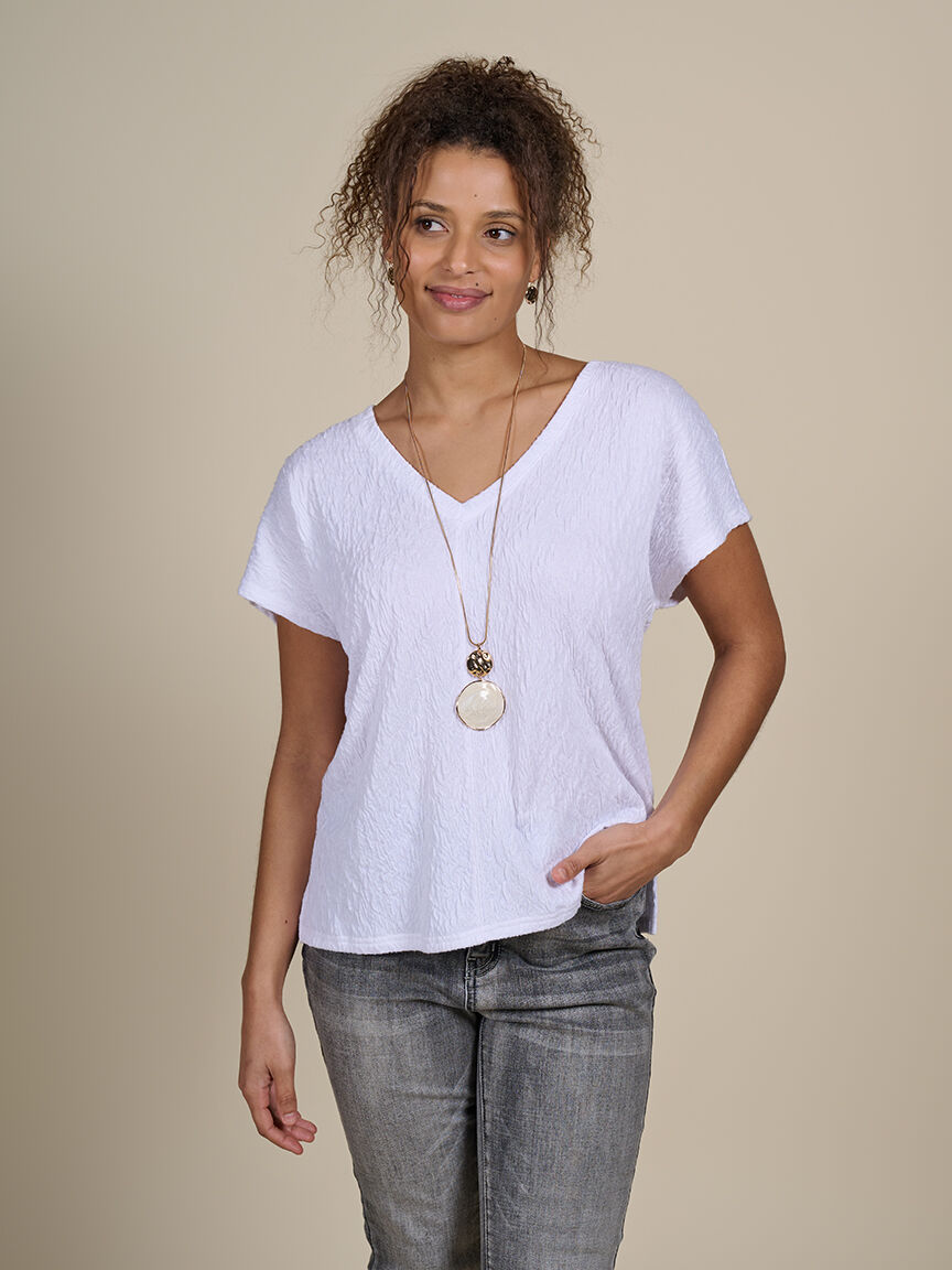 Short Sleeve V Neck Textured Top  Image 3