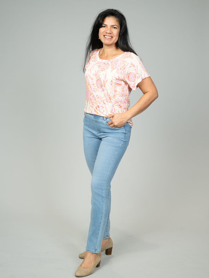 Boho Bloom Pleated Scoop Neck Top