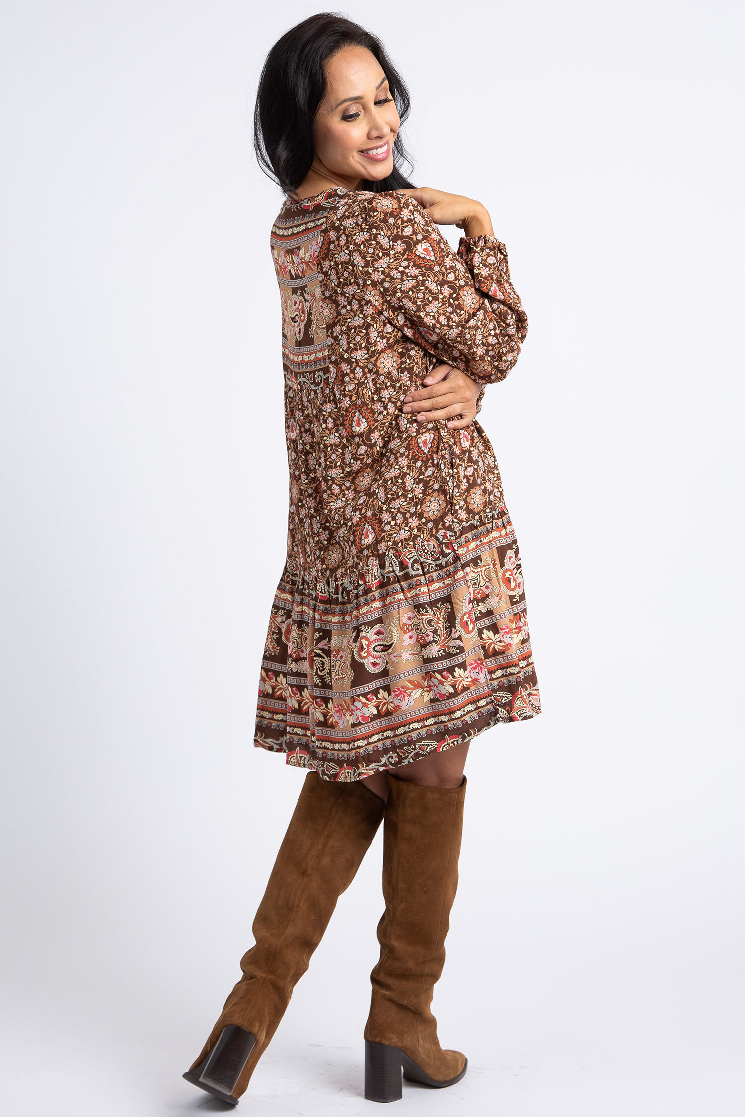Printed Challis Button-Up Dress Image 3
