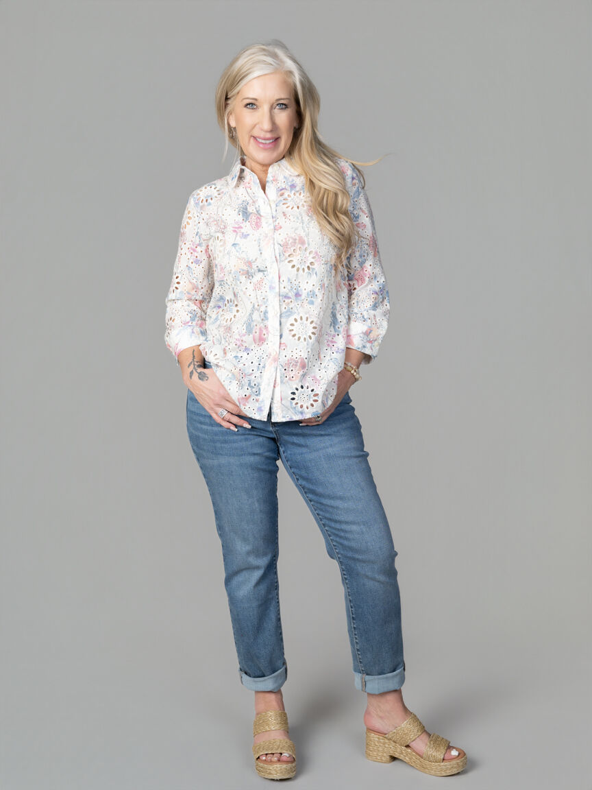 Button-Up Eyelet Blouse