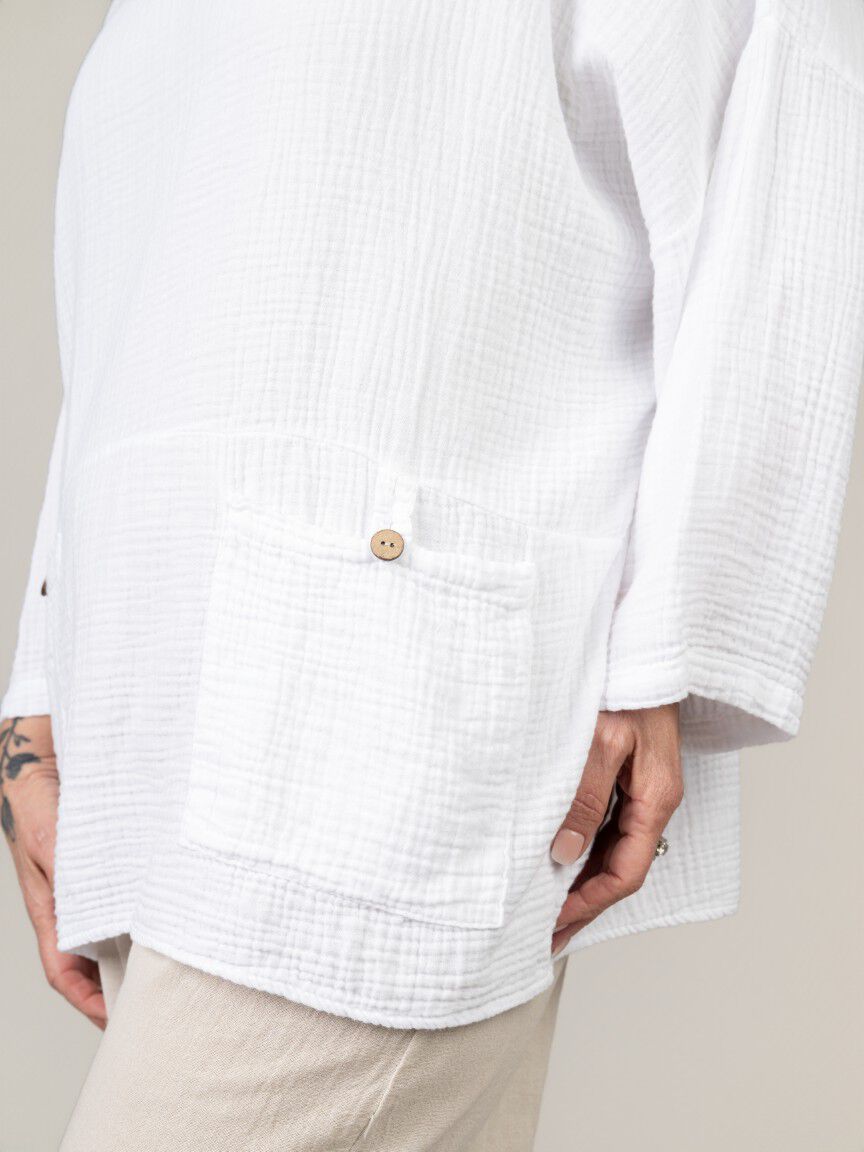 3/4 Sleeve Waffle Cotton Top With Front Pockets
