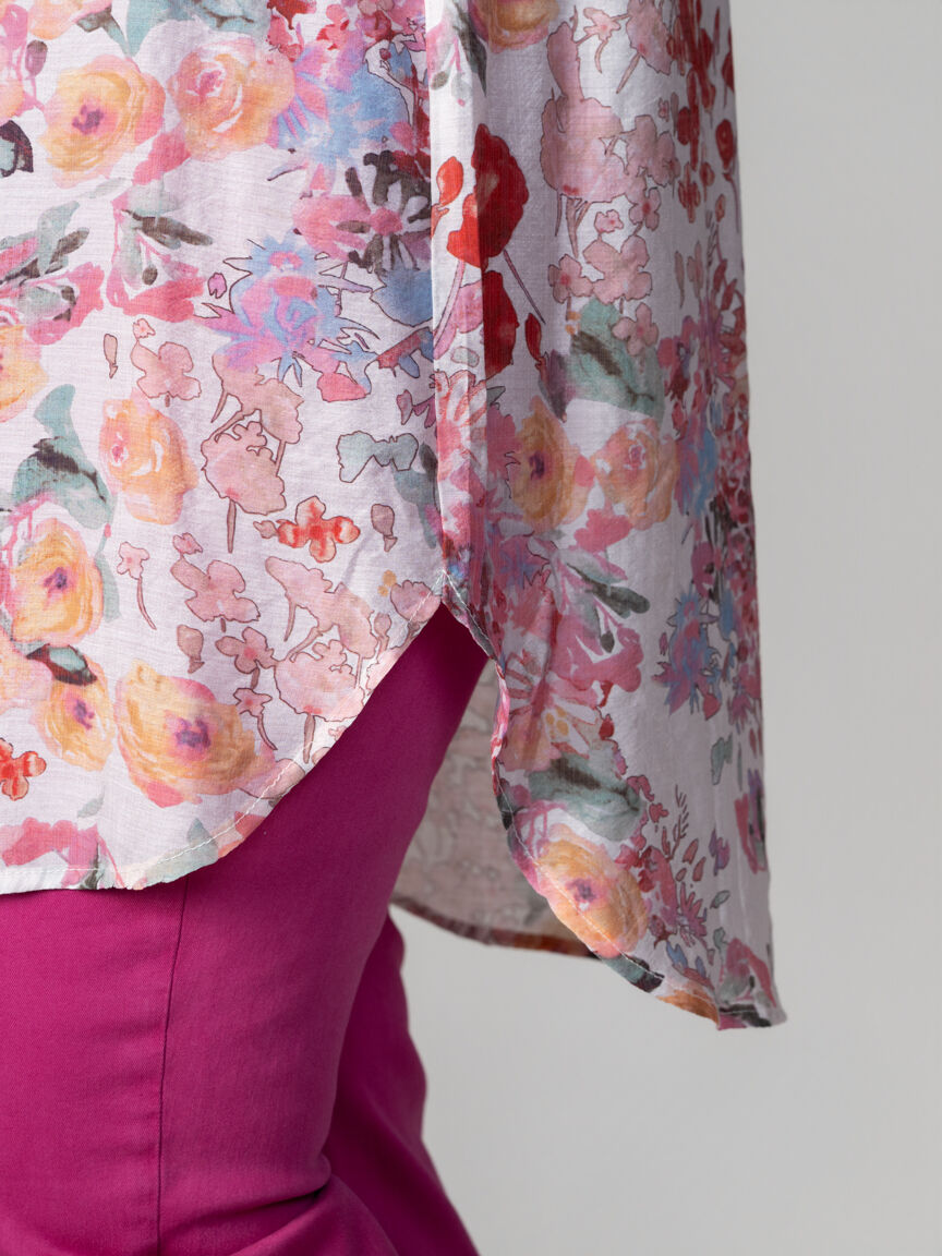 Long Sleeve Floral Tunic With Roll Tabs