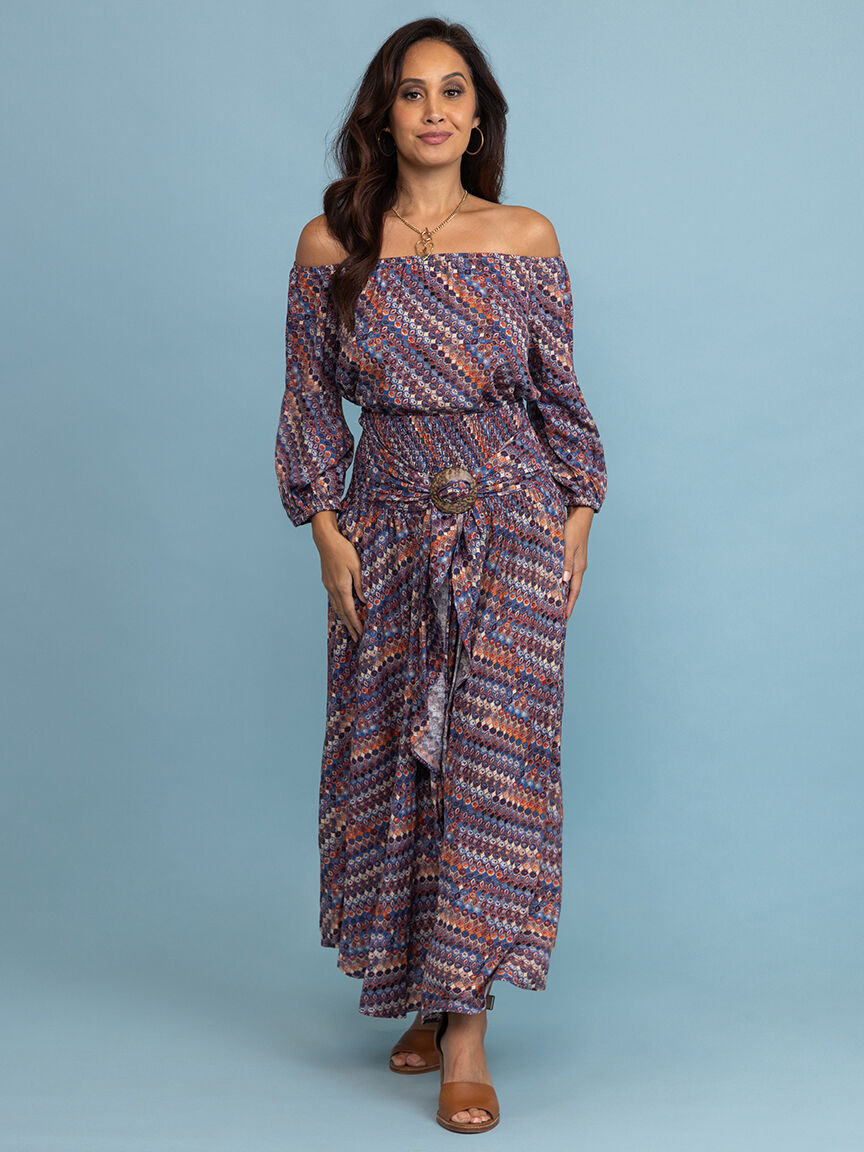 &frac34; Sleeve Boho Print Top