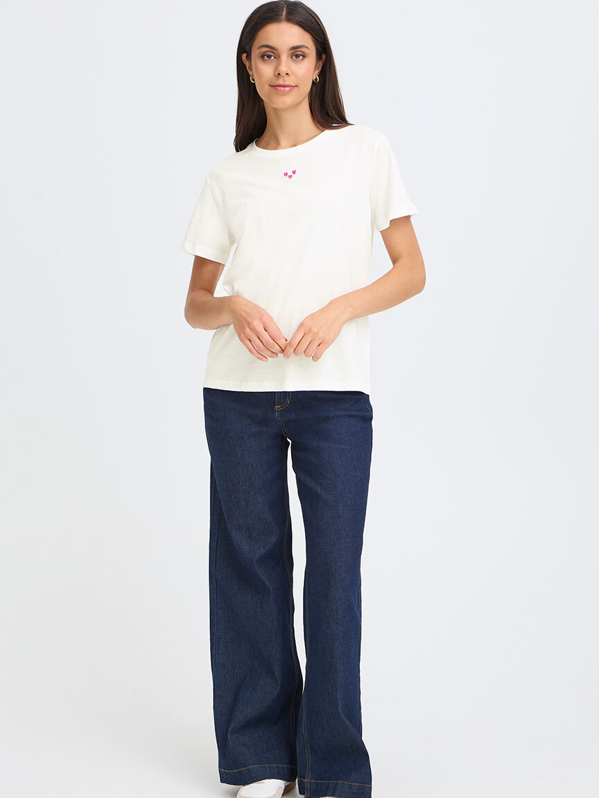 Short Sleeve Cotton T-Shirt With Embroidered Hearts