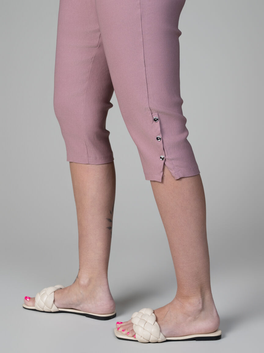 Pull-On Capri With Button Hem Accent