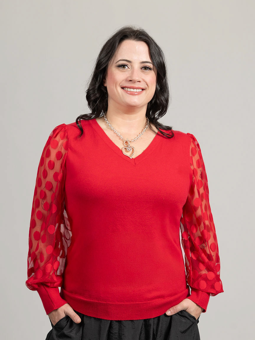 V-Neck Sweater With Sheer Arms