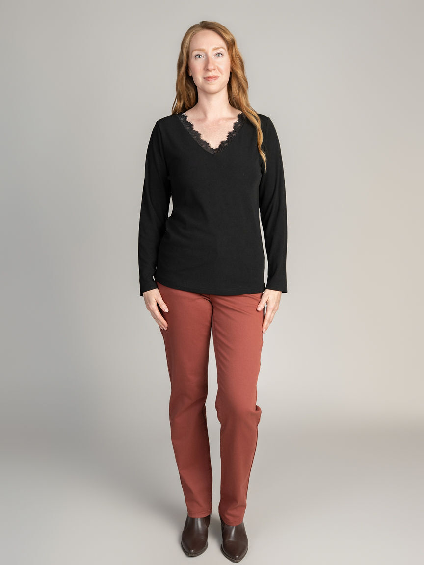 Lace Trim V-Neck Top