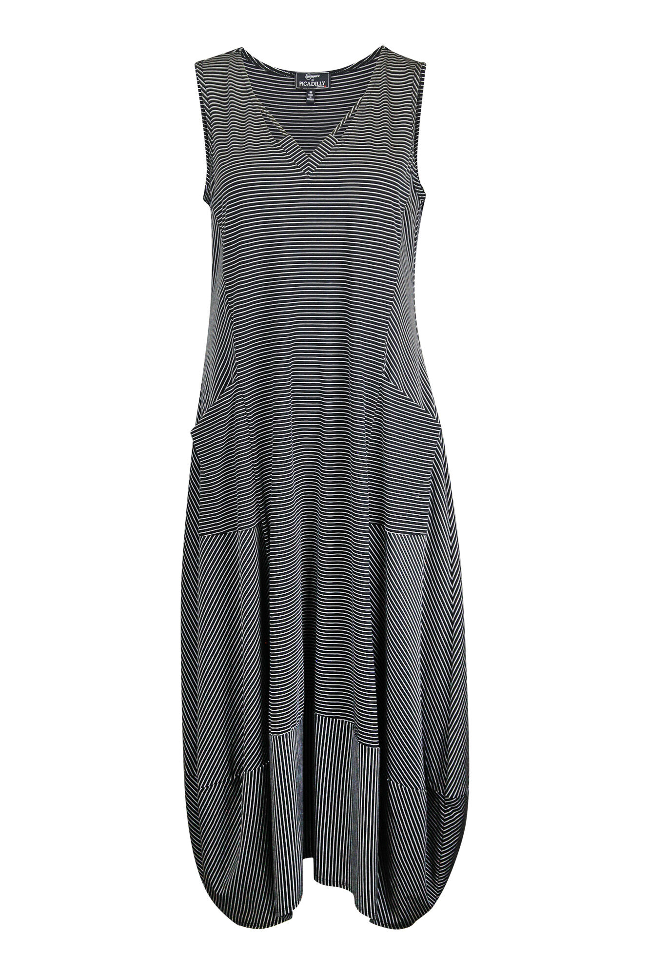 Striped Bubble Hem Midi Dress with Pockets Image 1