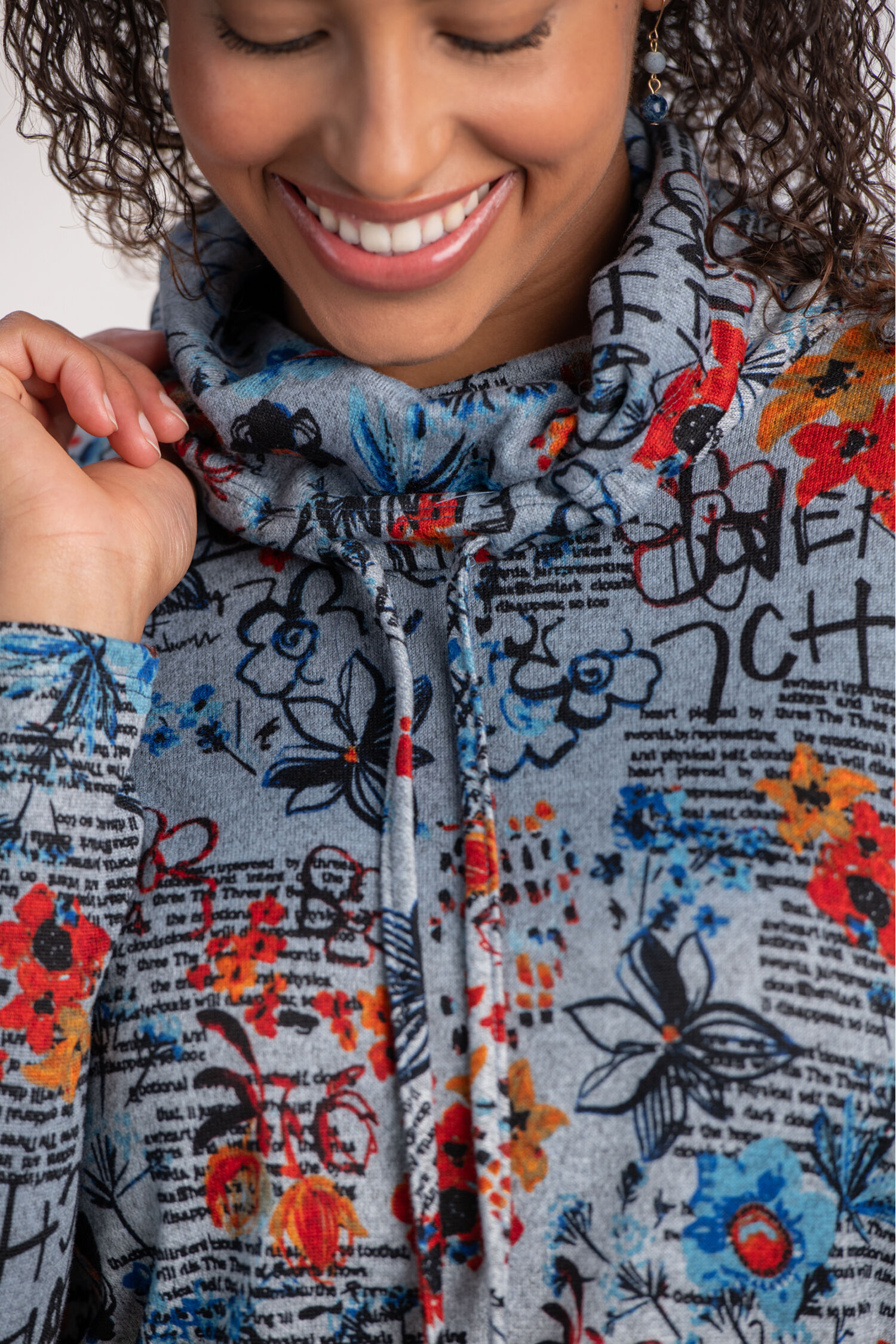 Long Sleeve Drawcord Cowl Neck Top  Image 3