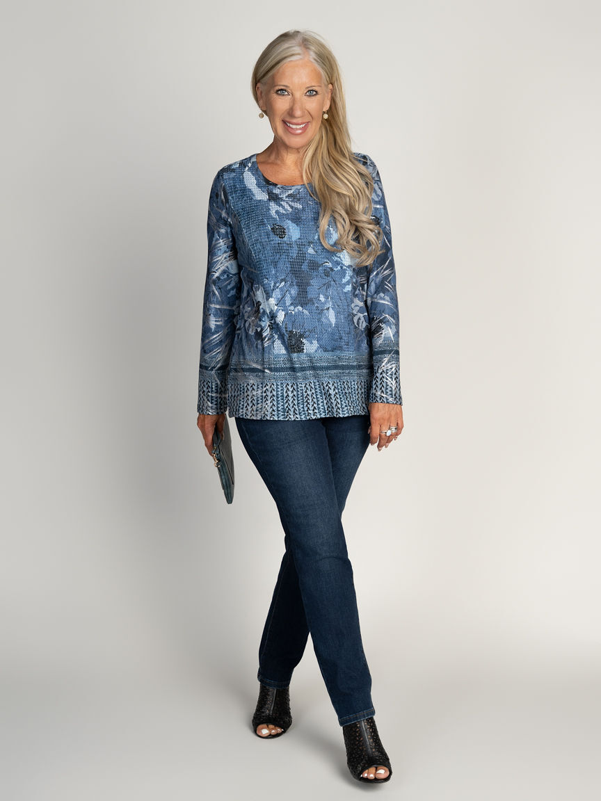 Long Sleeve Abstract Print Top