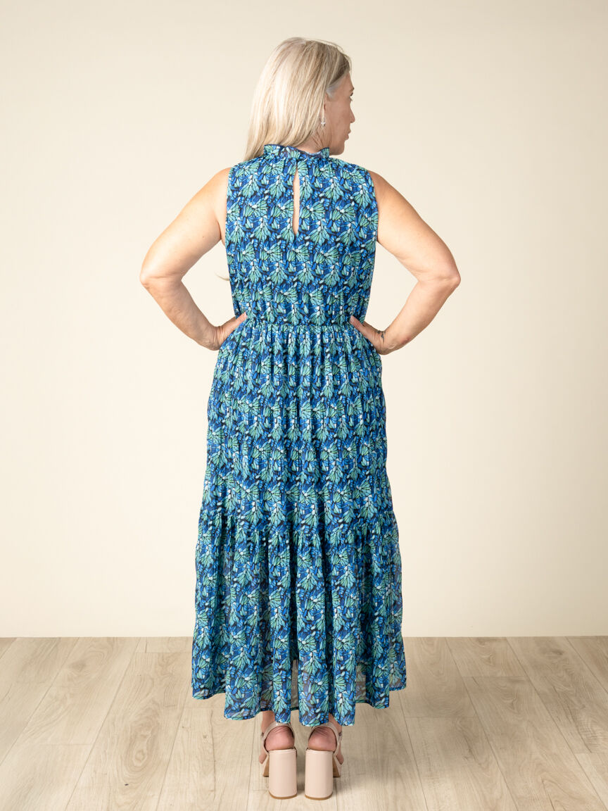 Sleeveless Printed Halter Maxi Dress