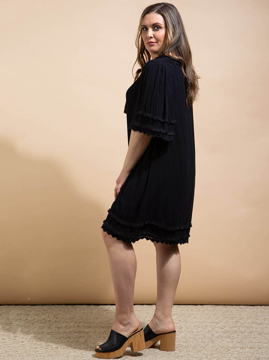 Flowy Knee Dress w/ Tassels Image 2