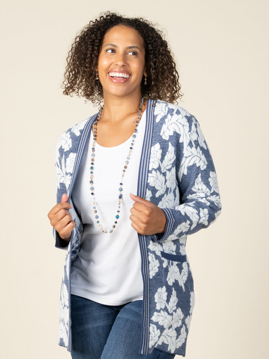 Long Sleeve Open Front Floral Cardigan