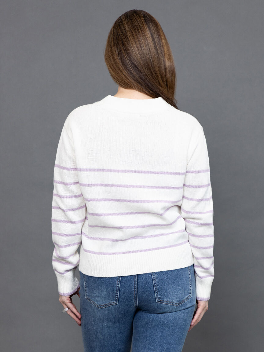 Long Sleeve Cropped Button-Up Striped Cardigan 