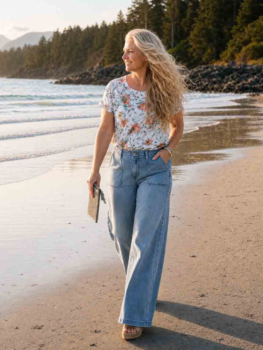 Lightweight Knit Wide Leg Denim