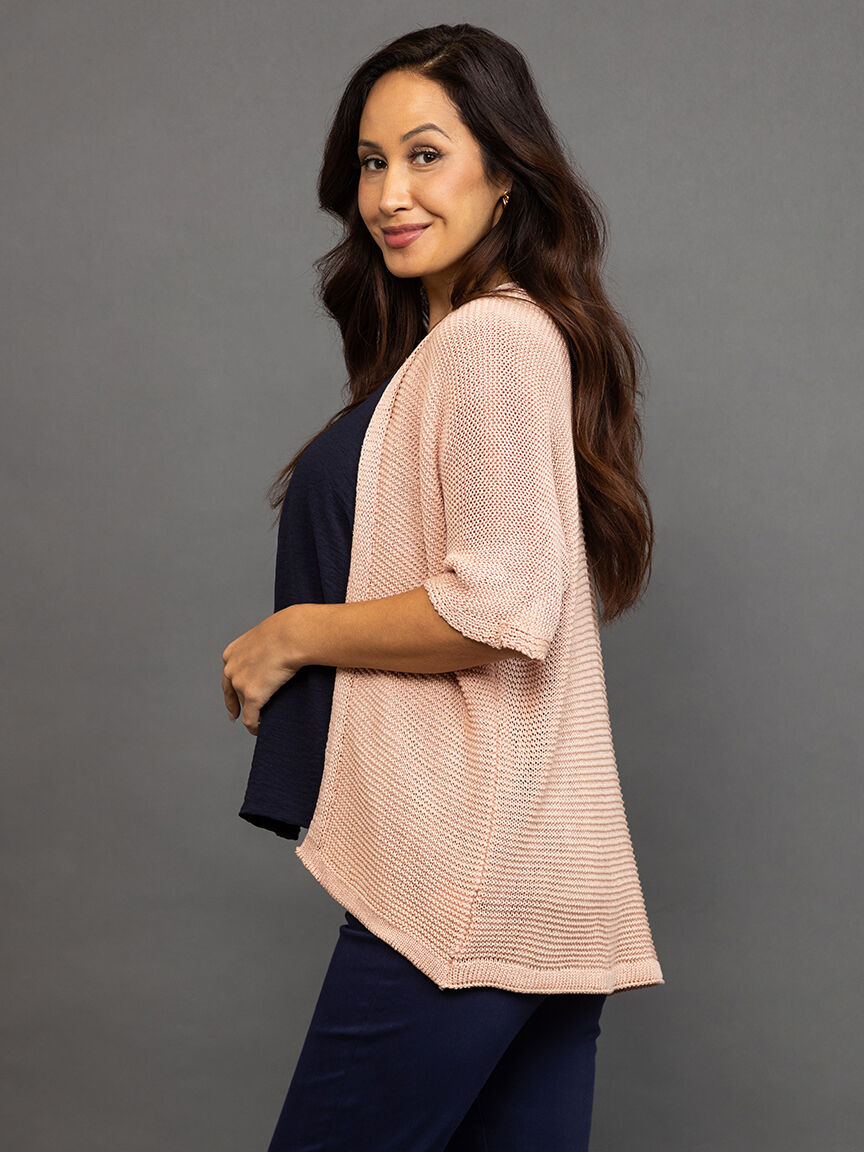 Short sleeved open knit cardigan Image 3