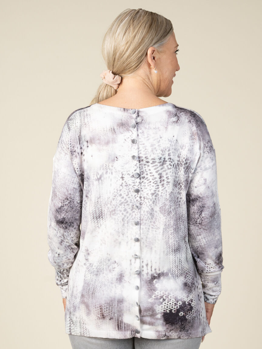 Long Sleeve Printed Sweater with Front Pockets