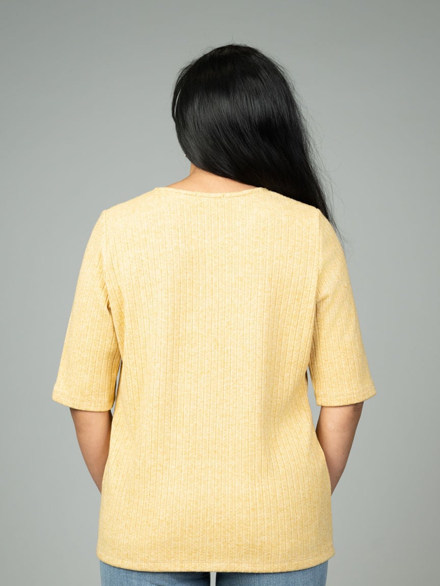 Elbow Sleeve V-Neck Top Image 3