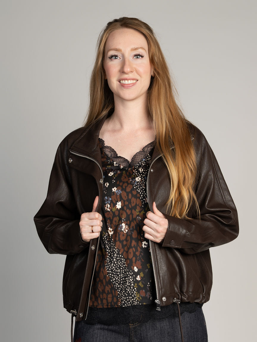 Faux Leather Mock Neck Jacket