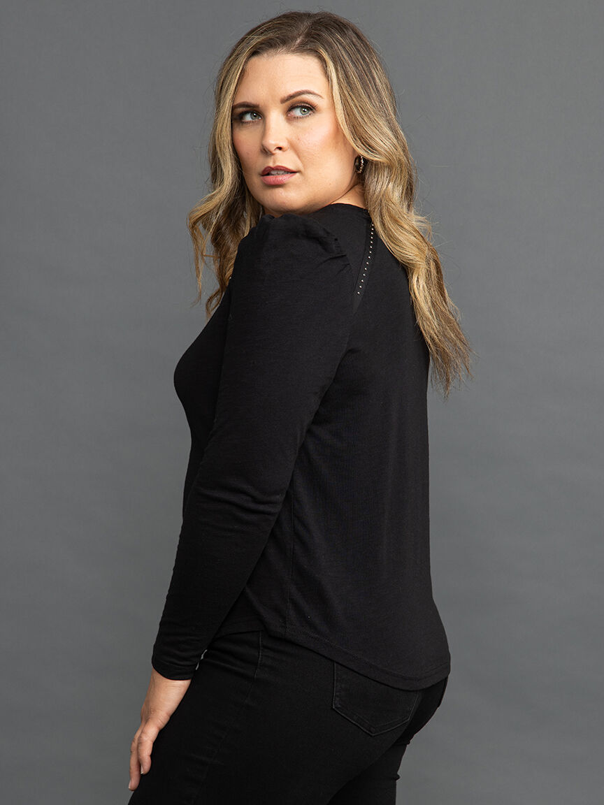 Studded Trim V-Neck Top  Image 3