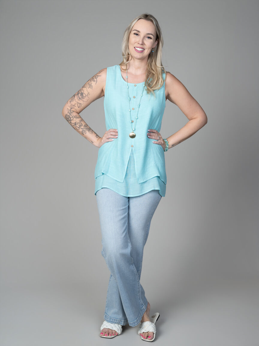 Layered Sleevless Button Shirt