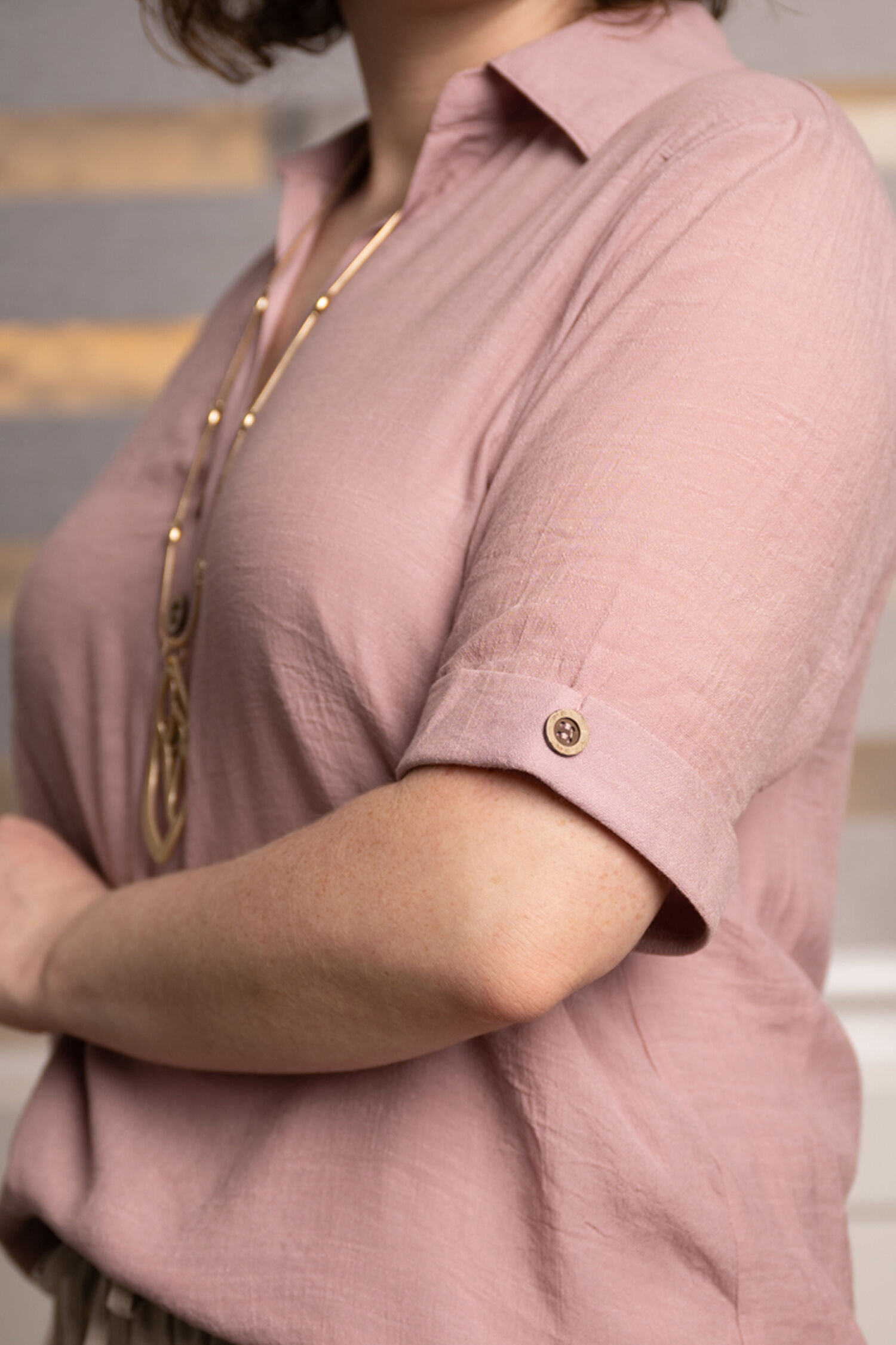 Short Sleeve Button Front Slub Top Image 4