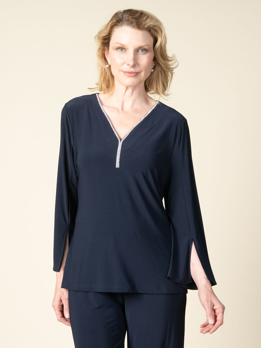 Flowy Pull-On Pants With Side Slits and Hotfix