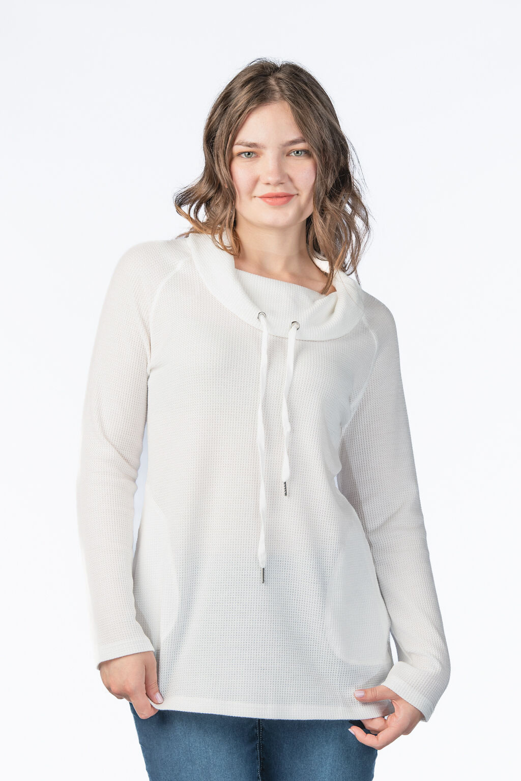 Waffle Knit Cowl-Funnel Pocket Shirt Image 1