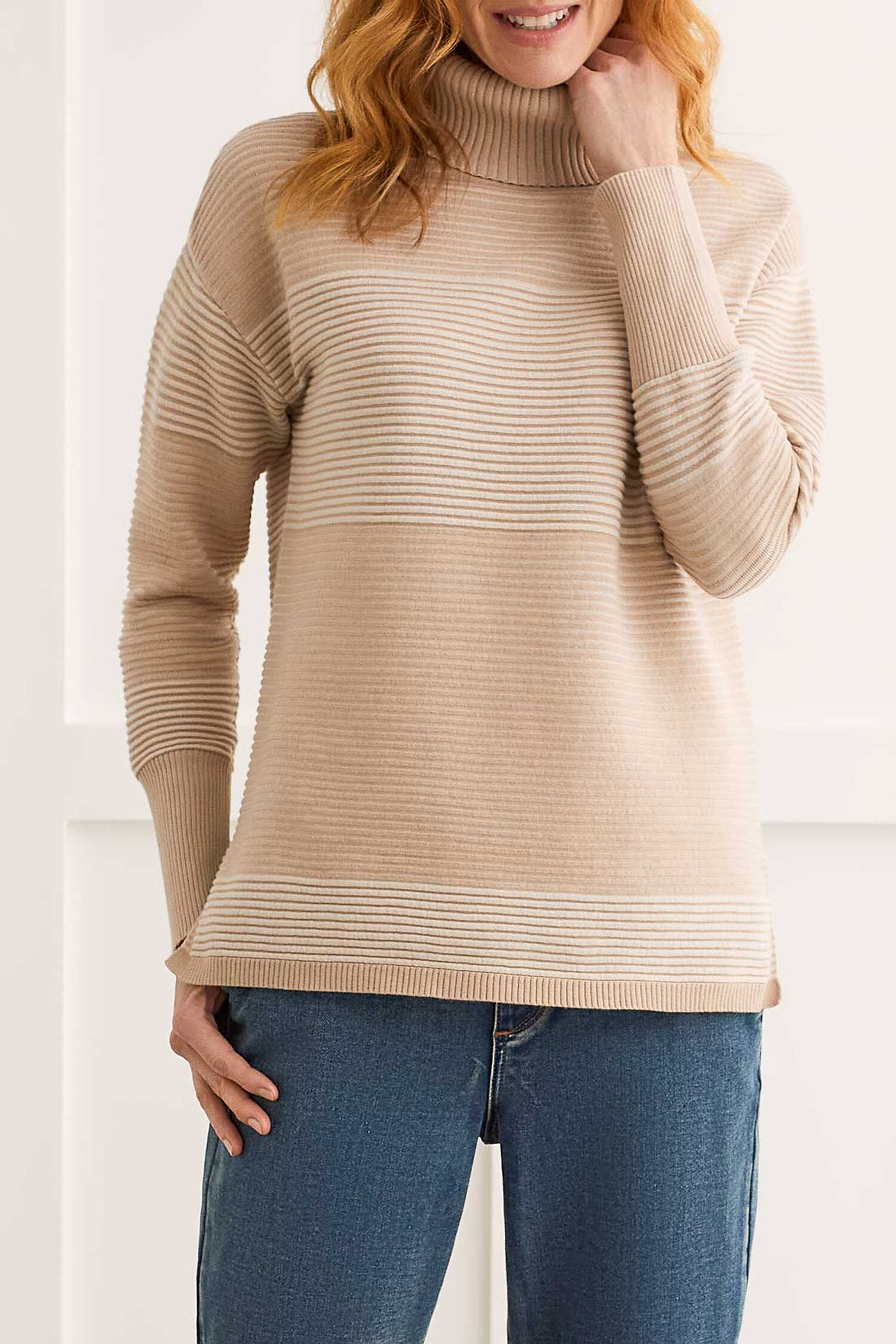 Striped Turtleneck with High Low Hem Image 1