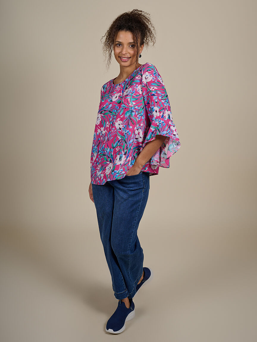 &frac34; Sleeve Floral Blouse 