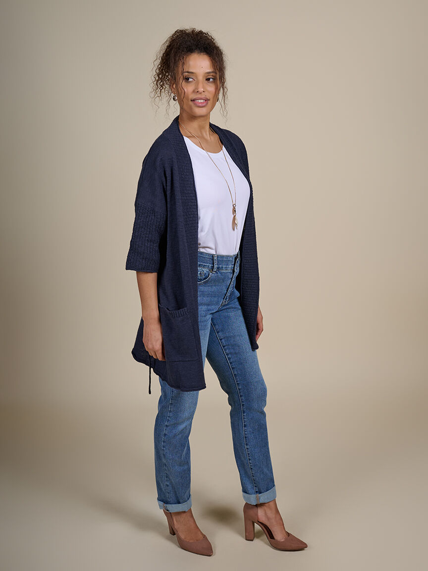 Short Sleeve Knit Cardigan with Belt  Image 3