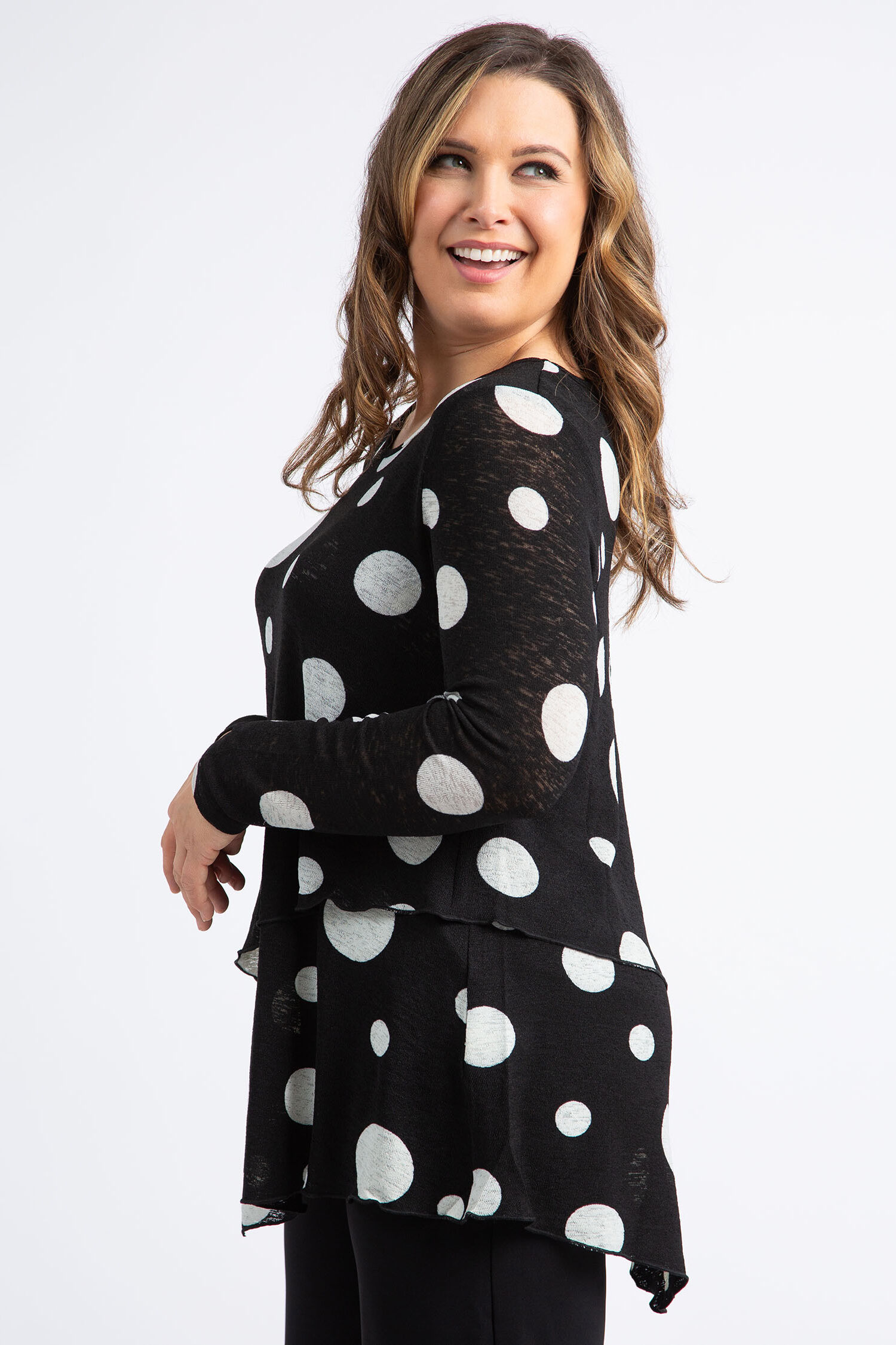 Long Sleeve Tiered Polka Dot Top Image 3