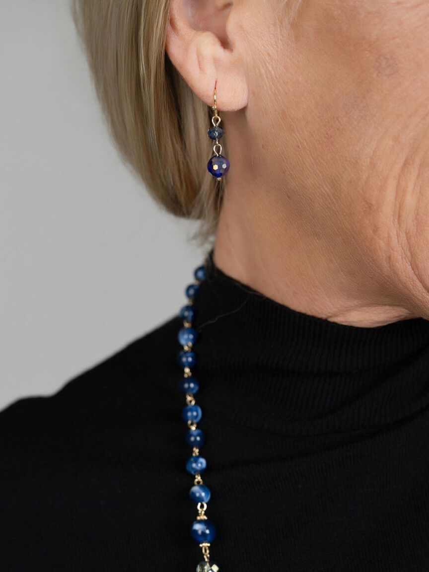 Long Blue & Gold Beaded Necklace Set