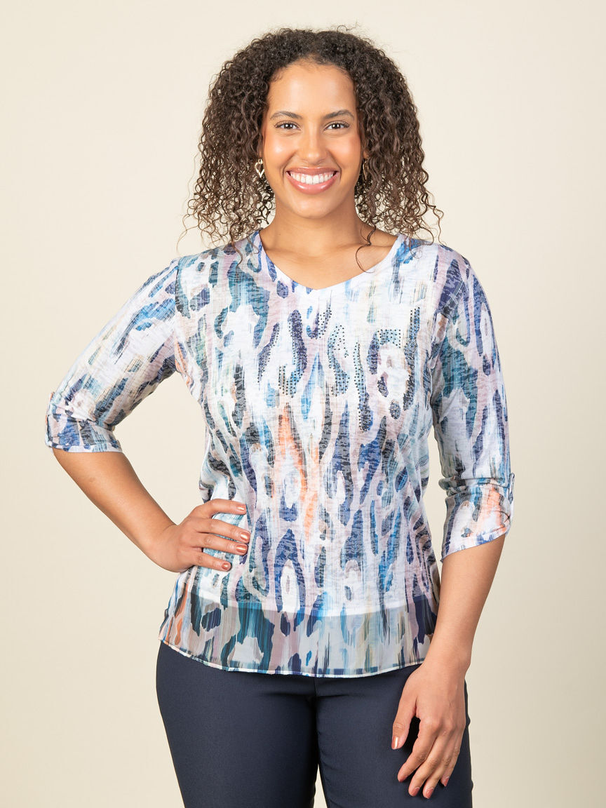 3/4 Sleeve V Neck Top  Image 1