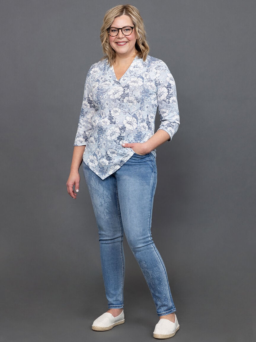 Elbow Sleeve Knit Top w/ Shoulder Button Detail Image 1